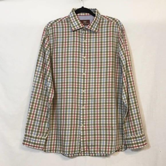 HICKEY Freeman Men's Button Up Lightweight Plaid Collared Dress Shirt Size L - Picture 1 of 6